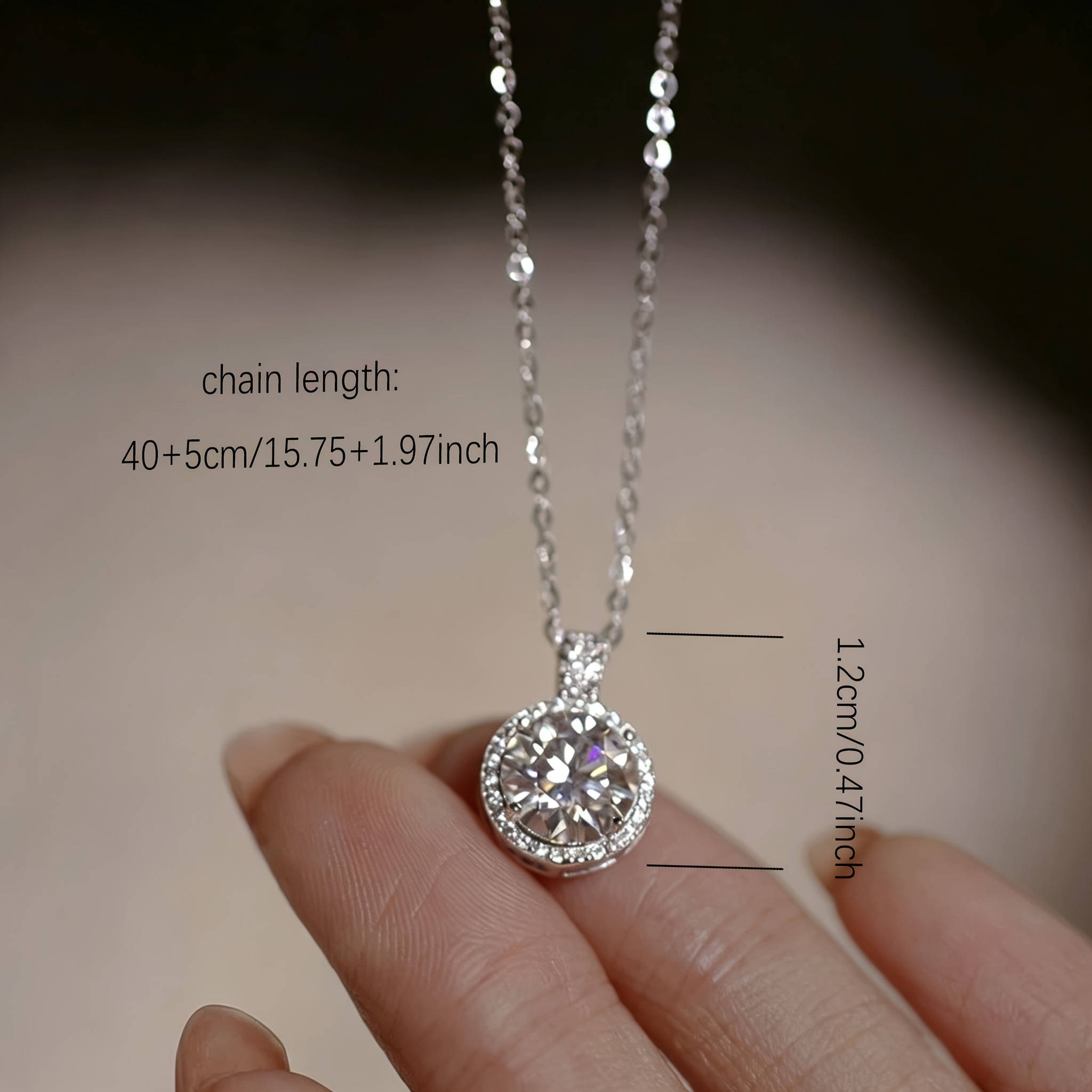 Women's 925 Silver Round Sparkling Necklace, Elegant Daily Wear